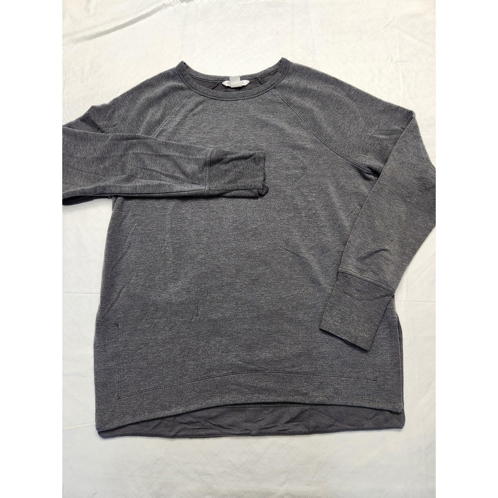 Athleta Sweatshirt Tunic Womens M Gray Raglan Long Sleeve Thumbholes Fleece